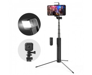 Selfie Stick Tripod BlitzWolf 3 in 1 cu Telecomanda Bluetooth detasabila si lanterna